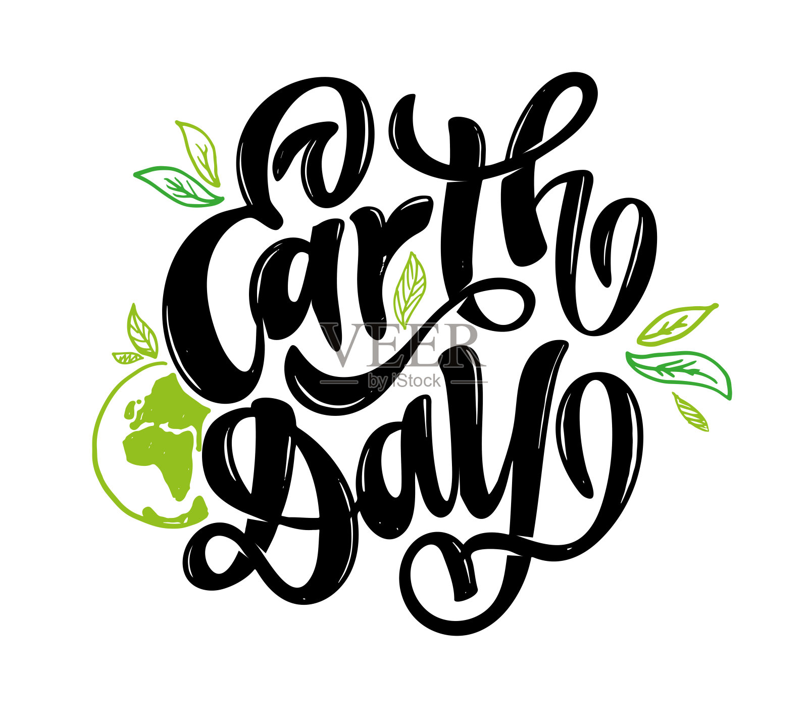 手绘文字“地球日快乐”。矢量字母为明信片横幅模板。印刷为生态友好的生态概念。世界环境背景插画图片素材