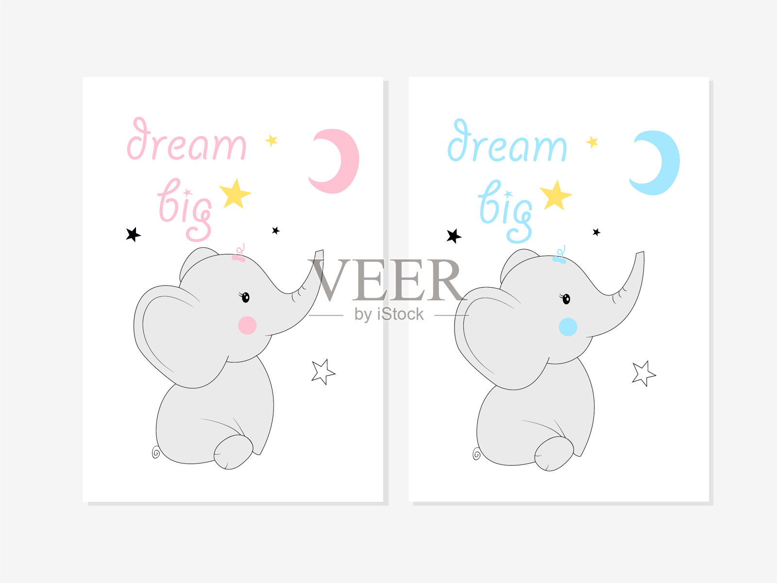 印有小大象图案的可爱海报插画图片素材