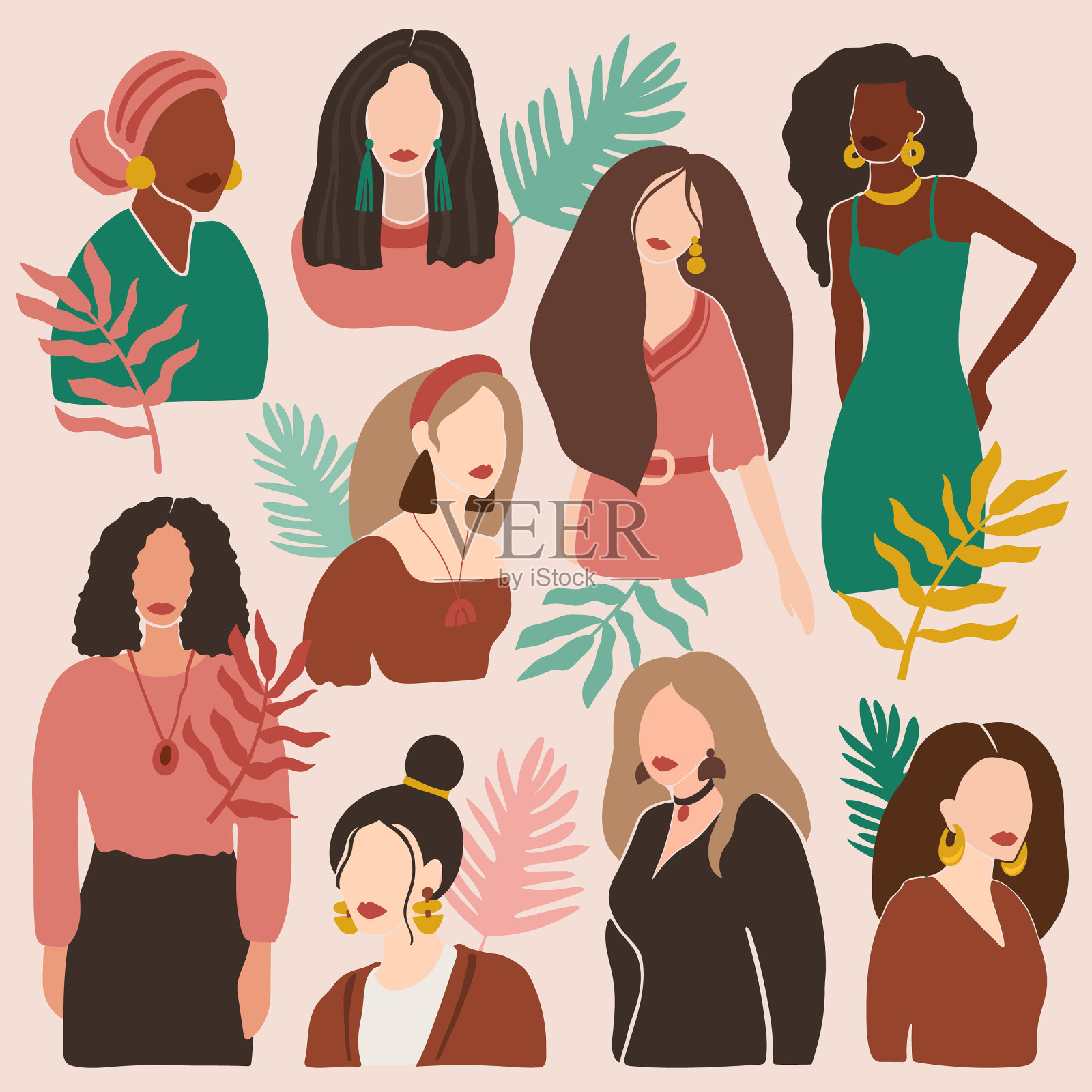 女性抽象画现代女性手绘插画图片素材