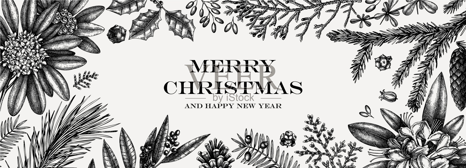 圣诞横幅设计框架与手绘插画图片素材