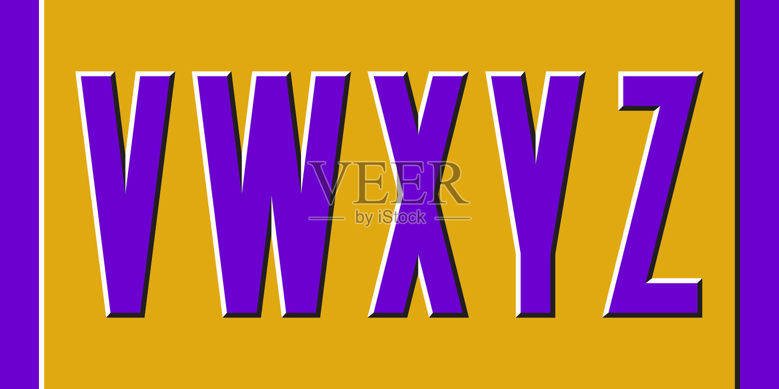 V w x y z紫色字母，带有运动效果插画图片素材