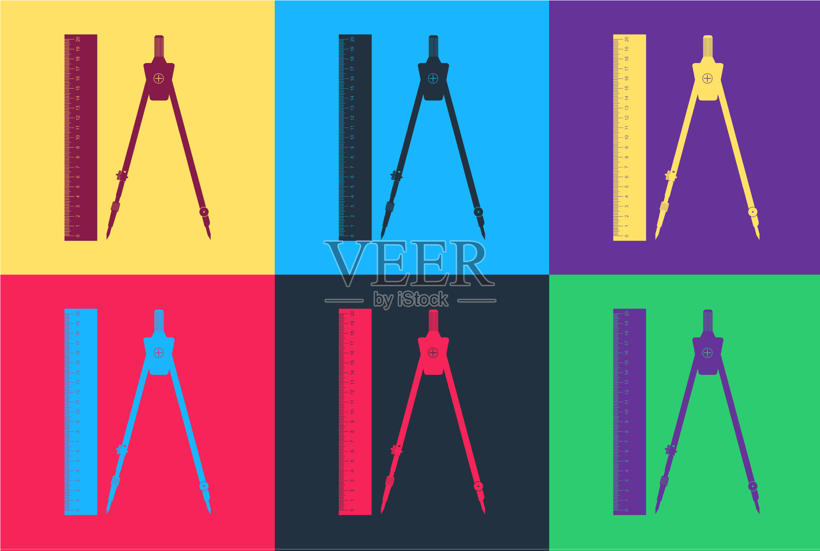 波普艺术的标尺和绘画的罗盘图标孤立在一起插画图片素材