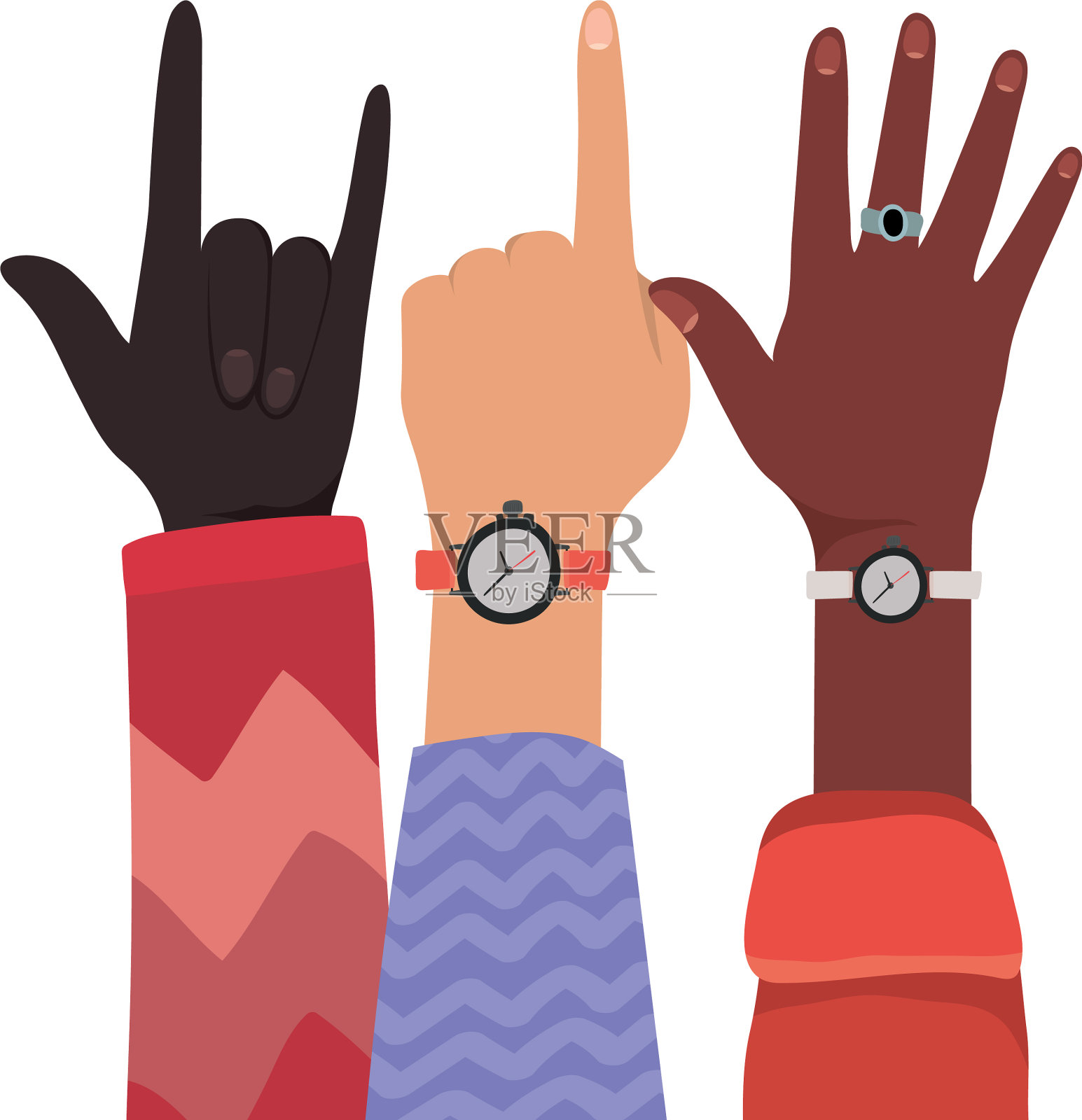 一号手和摇滚手的手势不一样插画图片素材