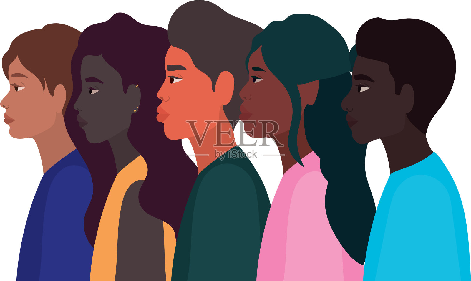 多样性给女性和男性卡通皮肤插画图片素材