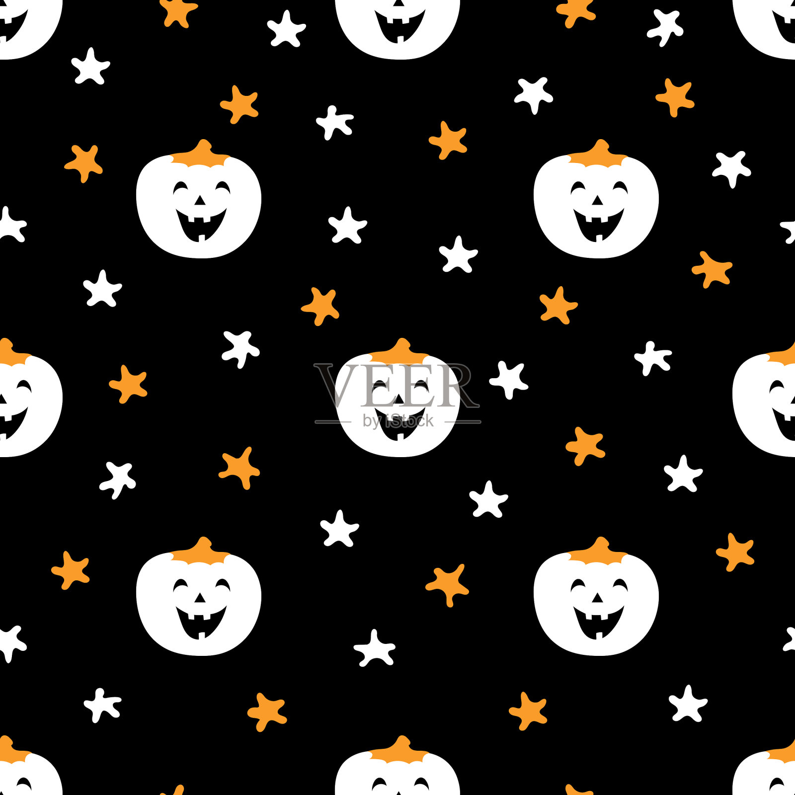 可爱的彩色南瓜和星星图案插画图片素材