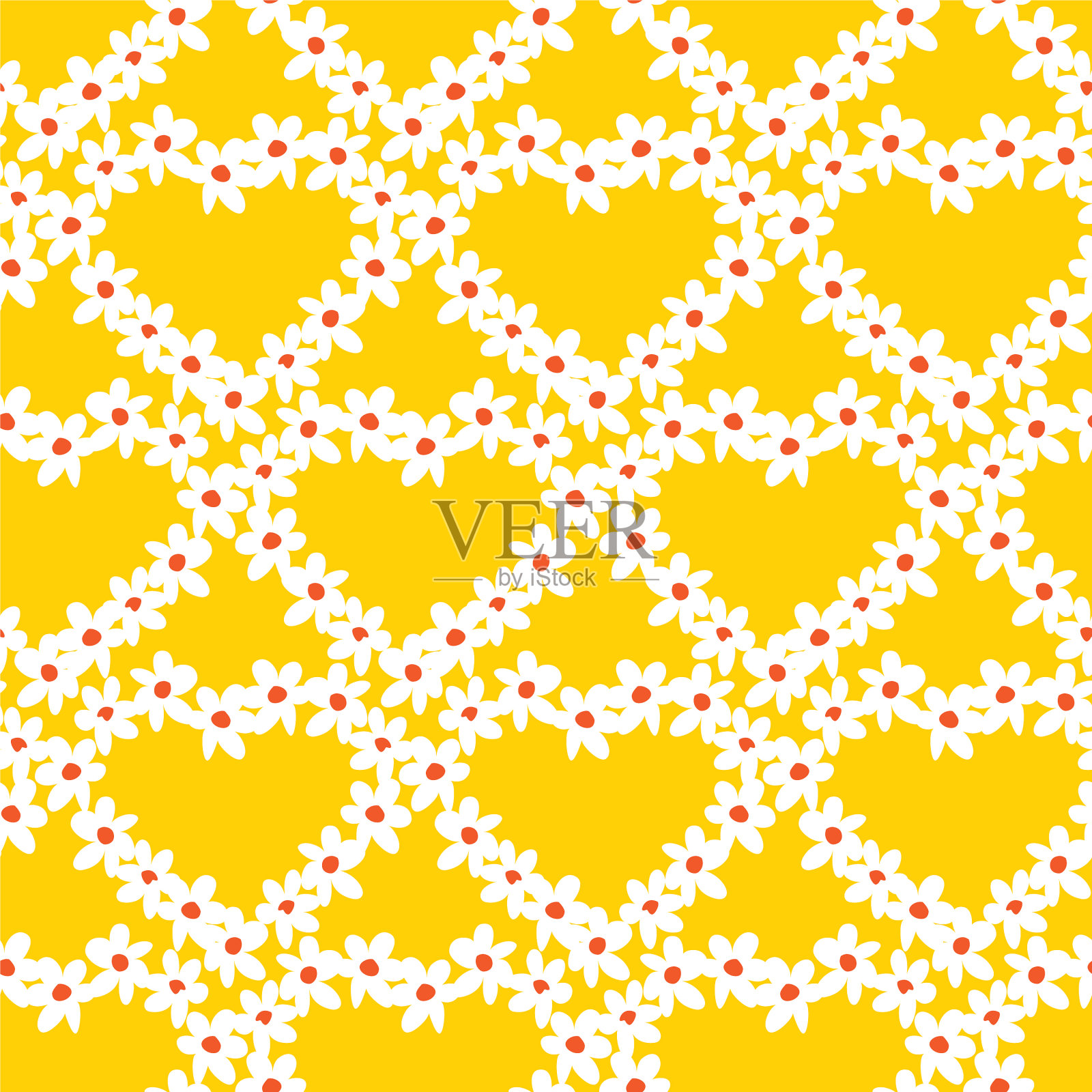 黄色有趣的雏菊花心重复插画图片素材