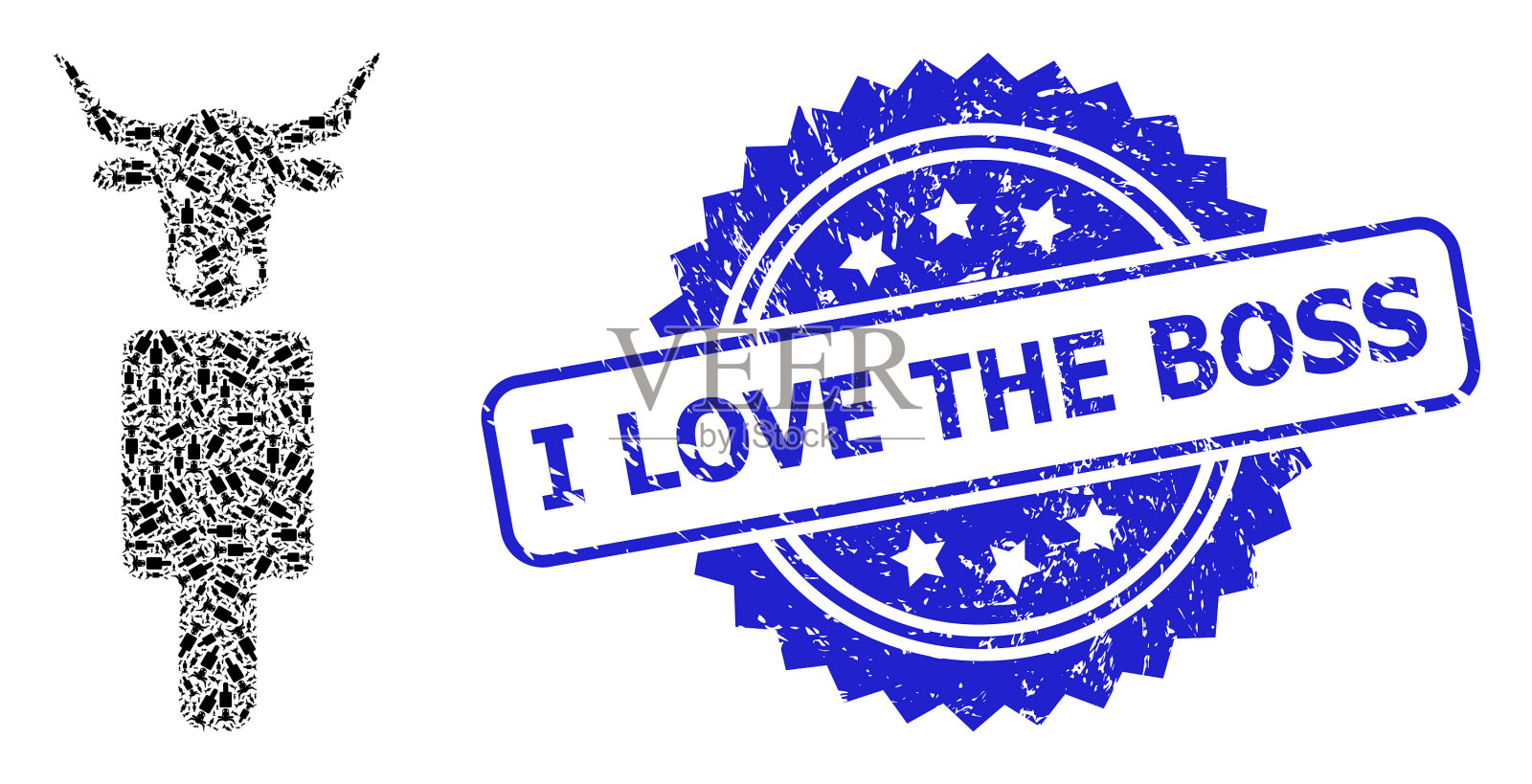 苦恼我爱的老板邮票和递归牛插画图片素材