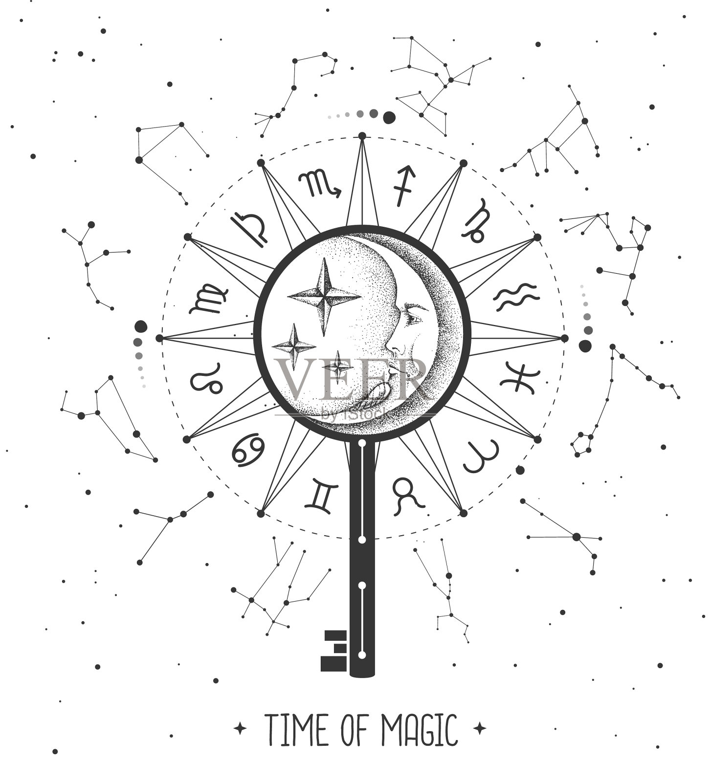 占星轮与星座和关键插画图片素材