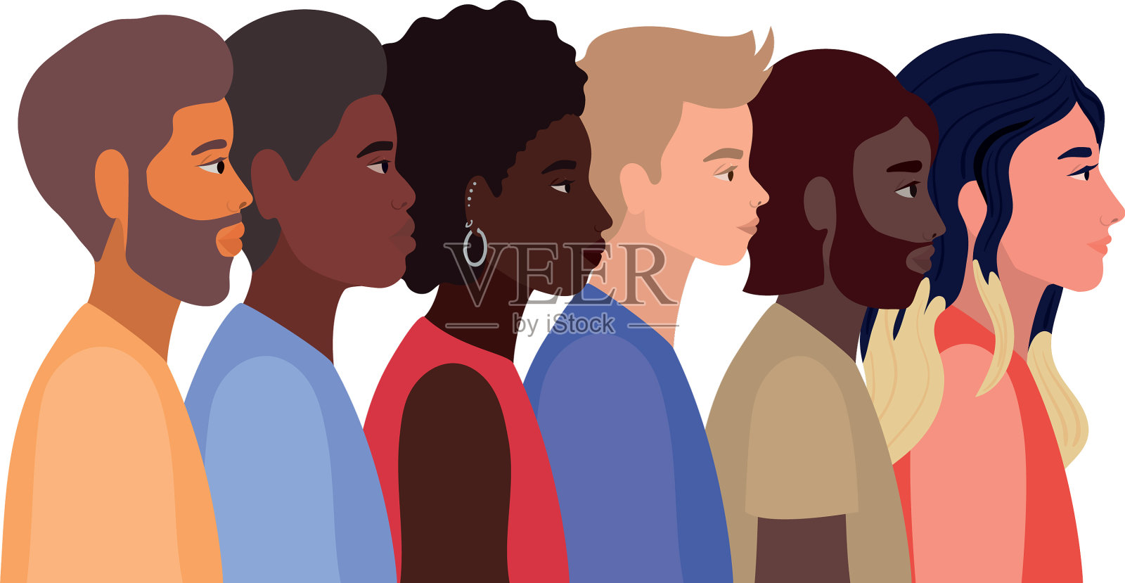 多样性给女性和男性卡通皮肤插画图片素材