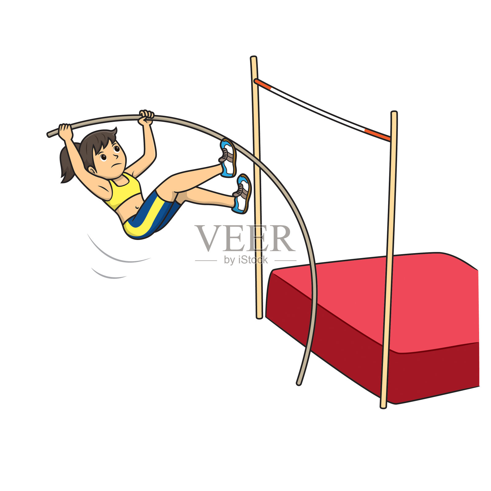 插画画男运动员穿着运动服玩撑杆跳高在体育比赛。插画图片素材