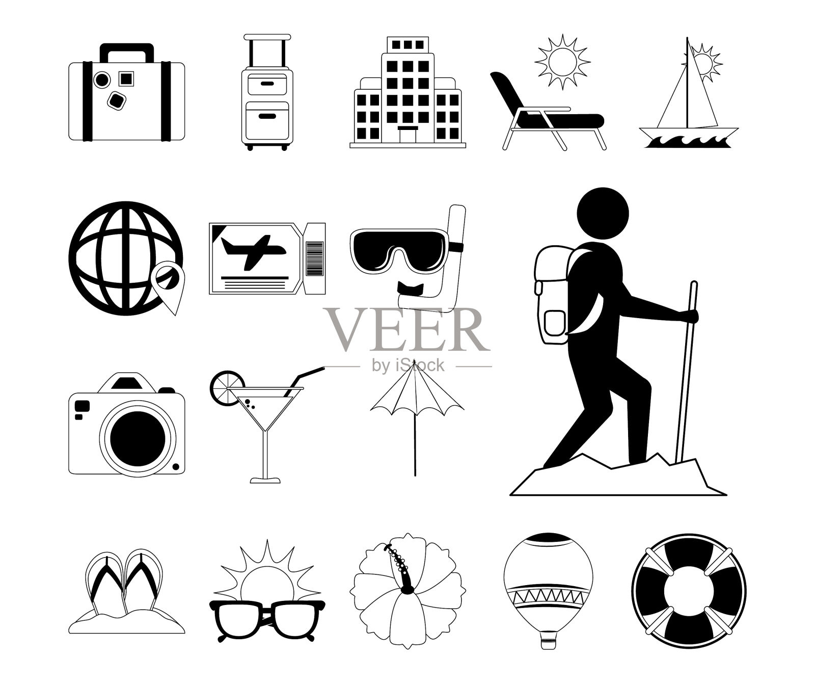 暑假旅游旅行箱旅馆票图标素材