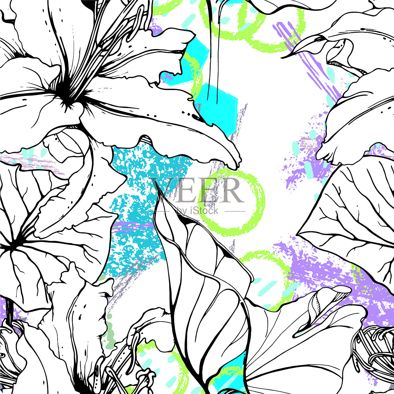 几何印花热带丛林叶刷插画图片素材