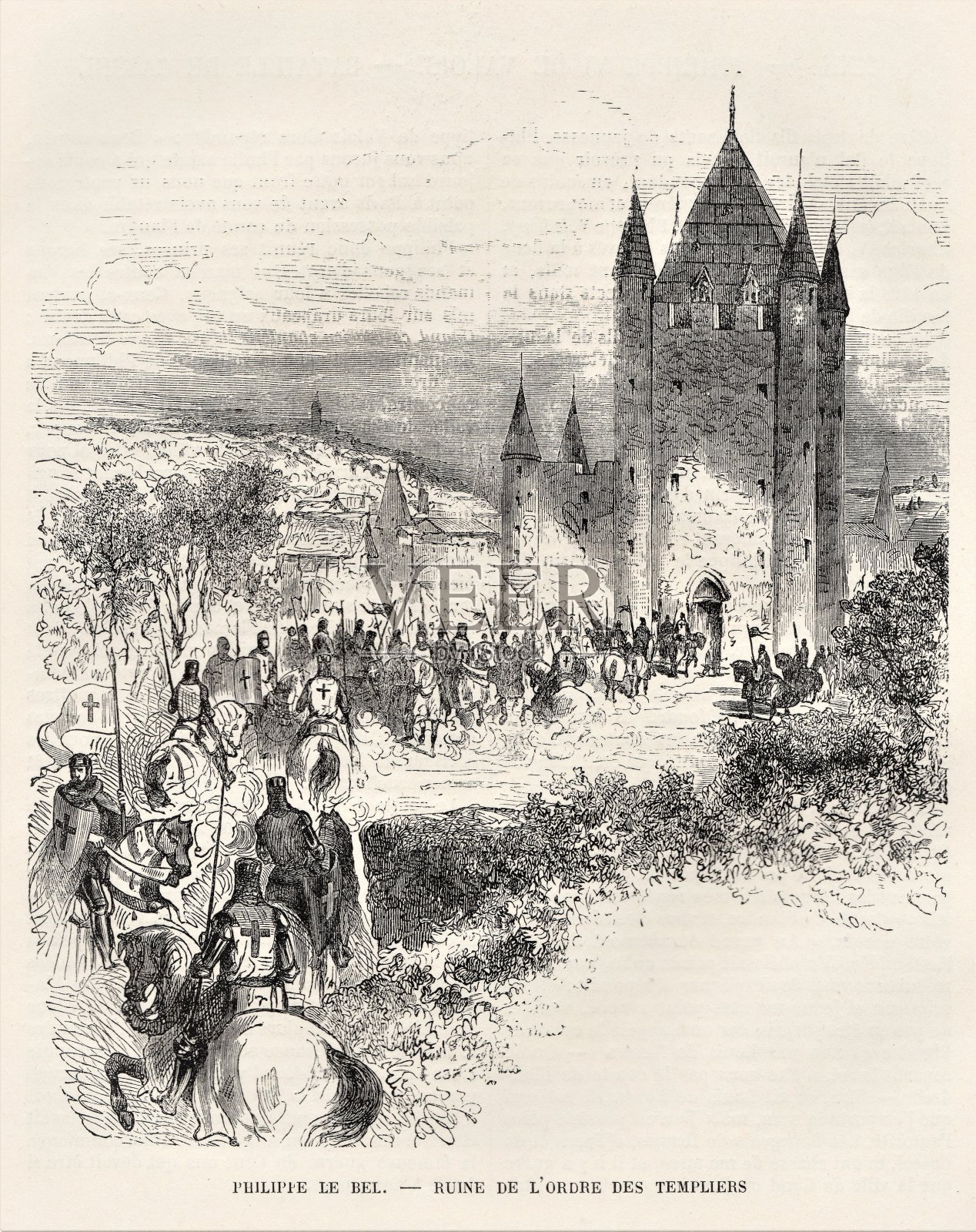 菲利普四世和圣殿骑士团，法国历史插画图片素材