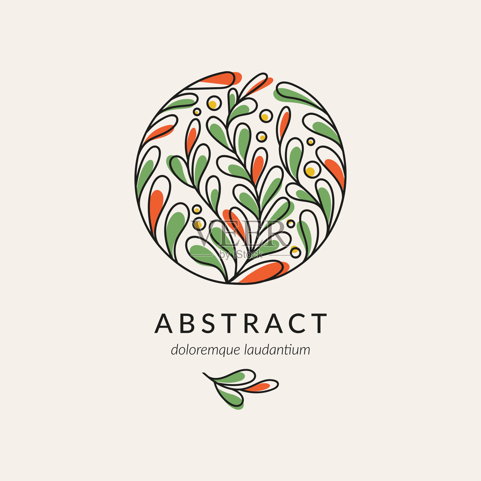 带有圆形叶子的抽象纹章。可用于珠宝、美容、时尚等行业。伟大的标志，字母，邀请，传单，菜单，背景，或任何理想的想法。插画图片素材