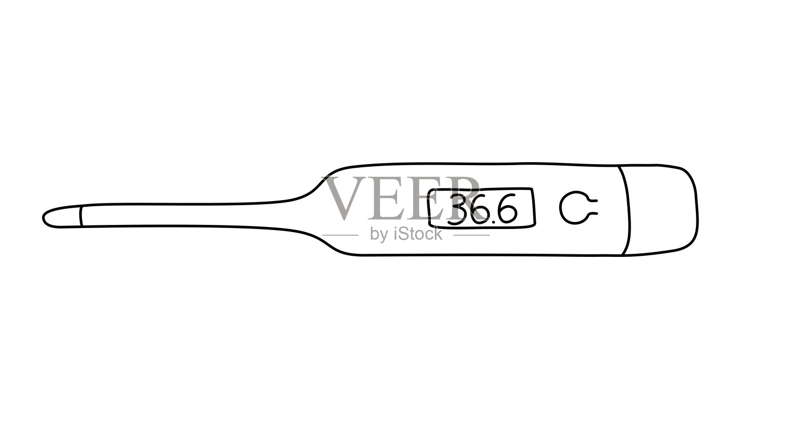 医疗温度计孤立。医疗急救箱。矢量手绘插图在涂鸦风格插画图片素材