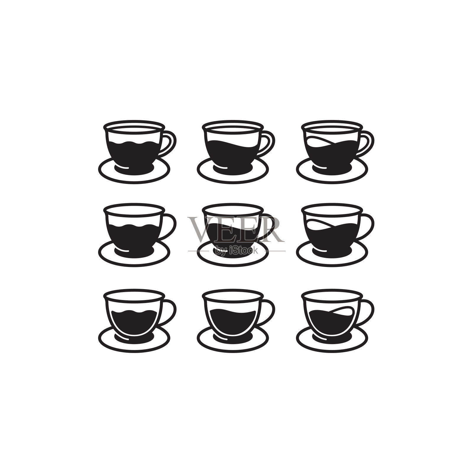 饮料玻璃图标，茶杯图标在时尚的扁平风格图标素材