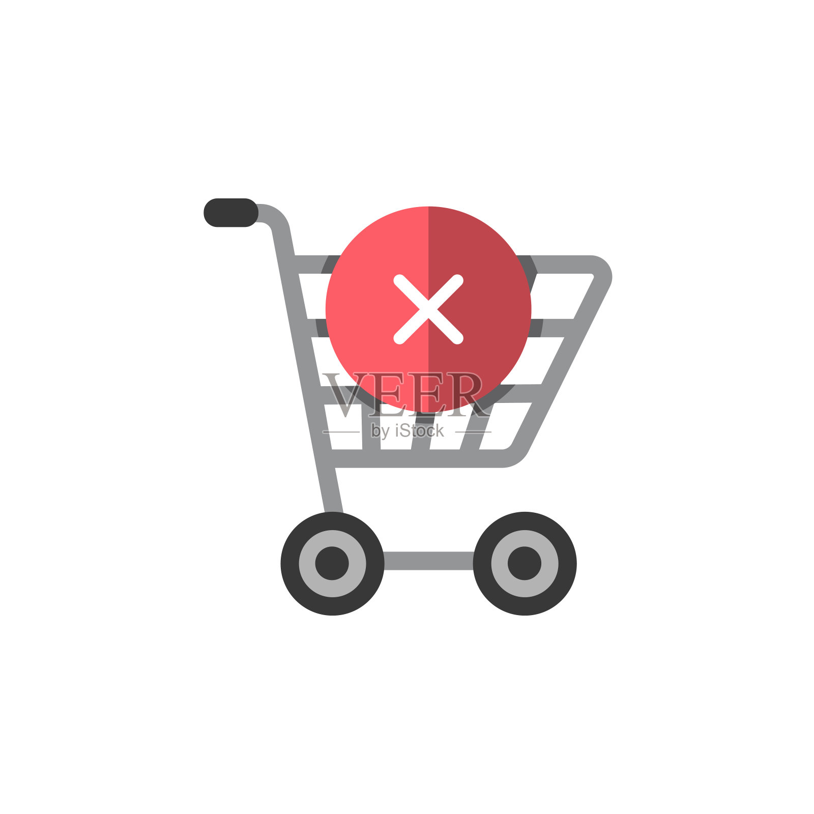 购物车。十字标记。平坦的彩色图标。商务部矢量图图标素材