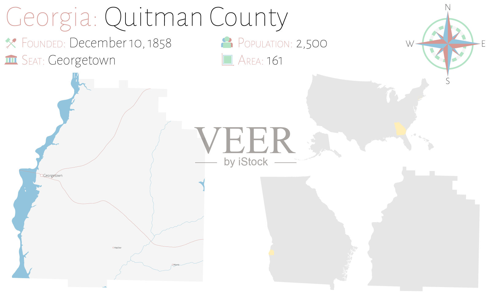 乔治亚州奎特曼县地图插画图片素材