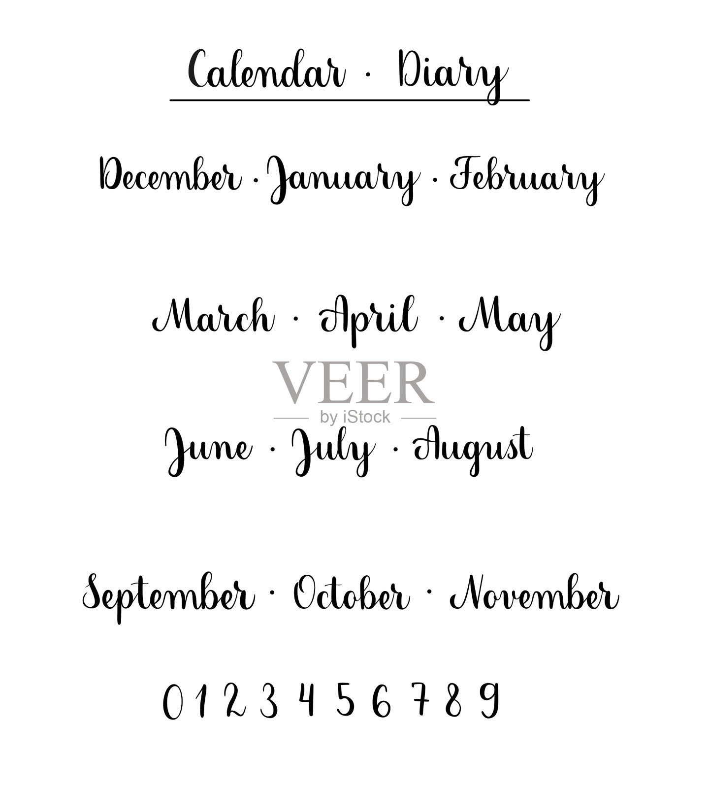 为日历或日记命名月份和数字插画图片素材