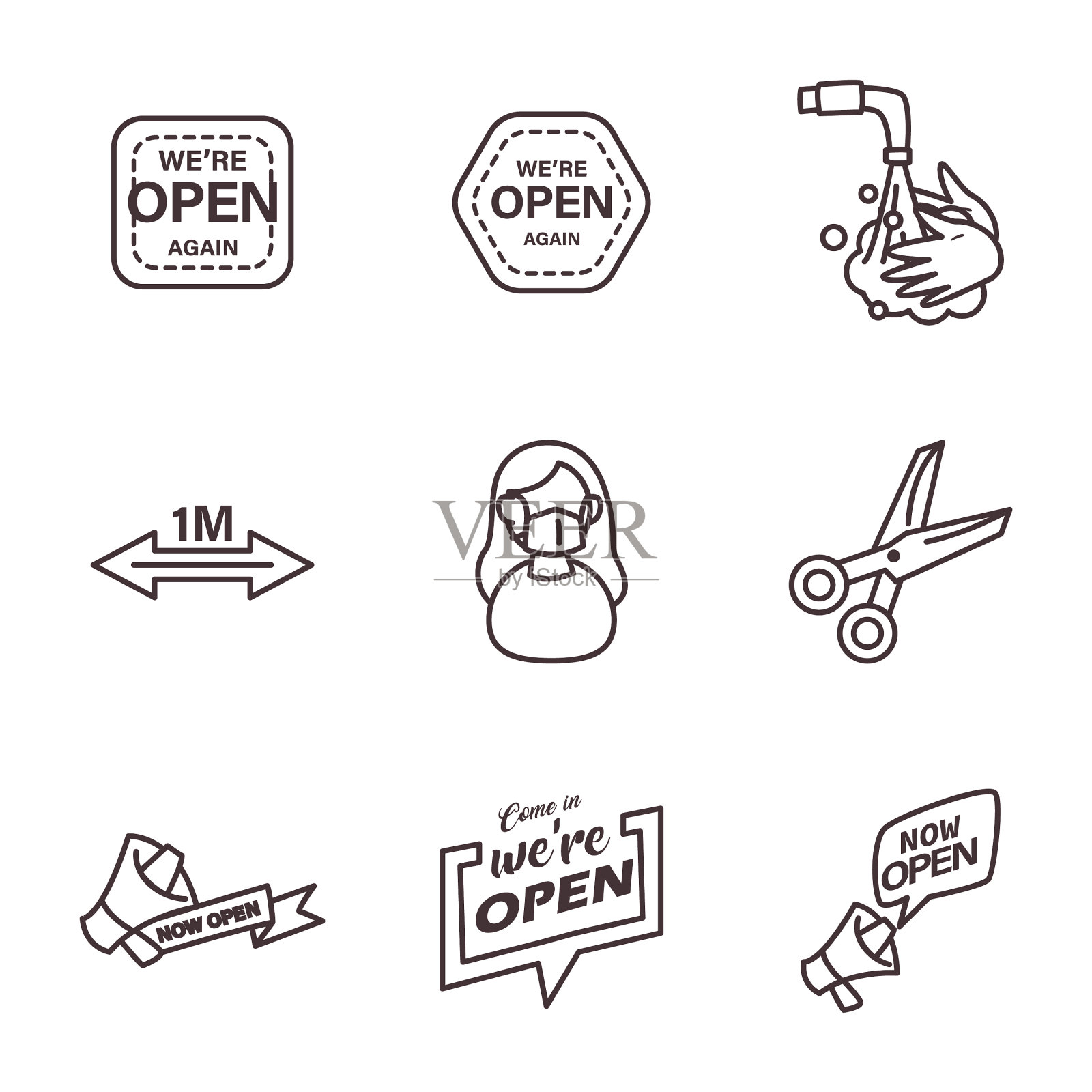 购物商业和covid 19线条风格图标插画图片素材