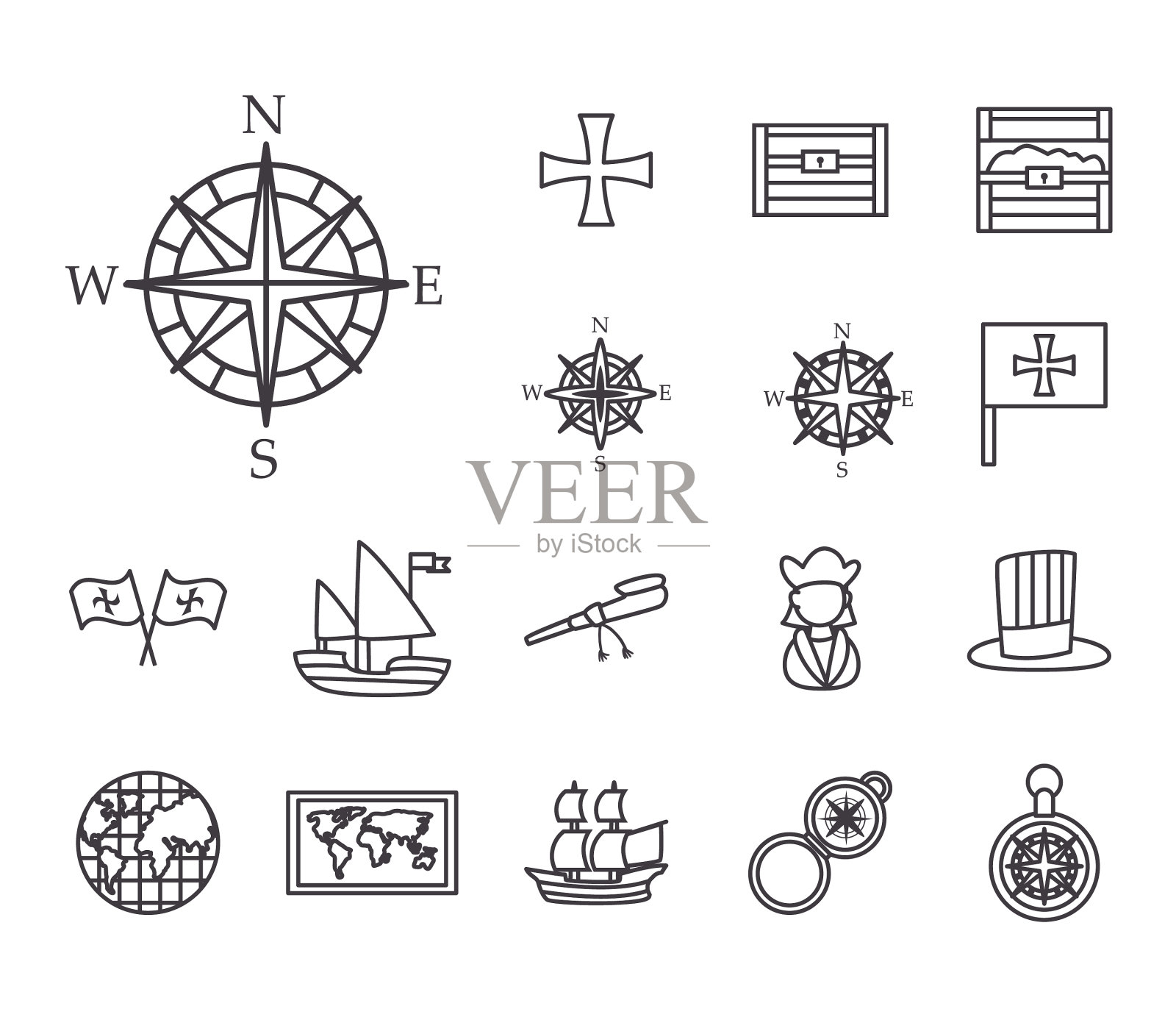 克里斯托弗·哥伦布man线风格集图标图标素材