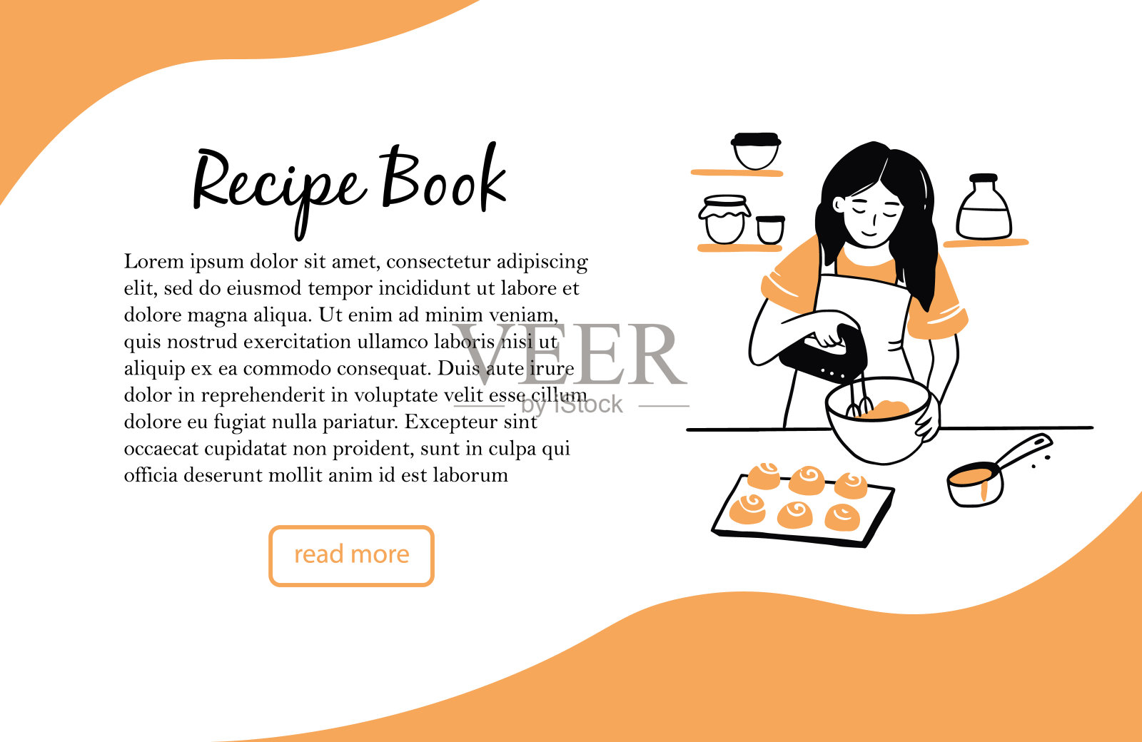 横幅模板与手绘年轻女子插画图片素材