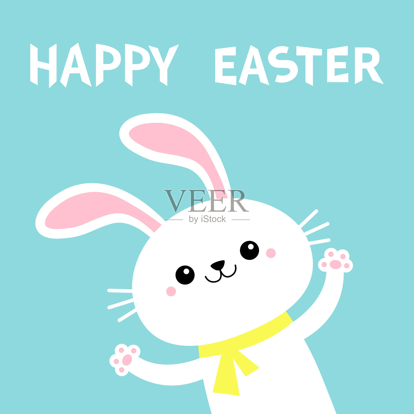 快乐的复活节兔子兔子挥舞爪子印的手插画图片素材