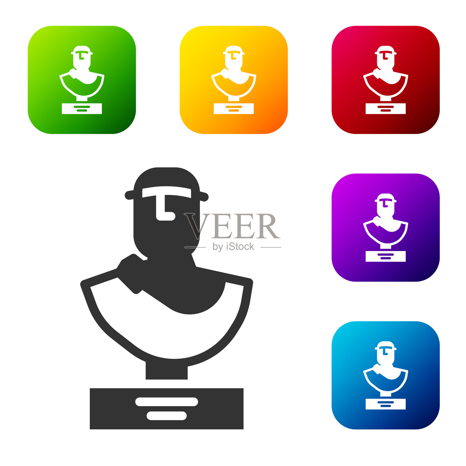 黑色古代半身像雕塑孤立上图标素材