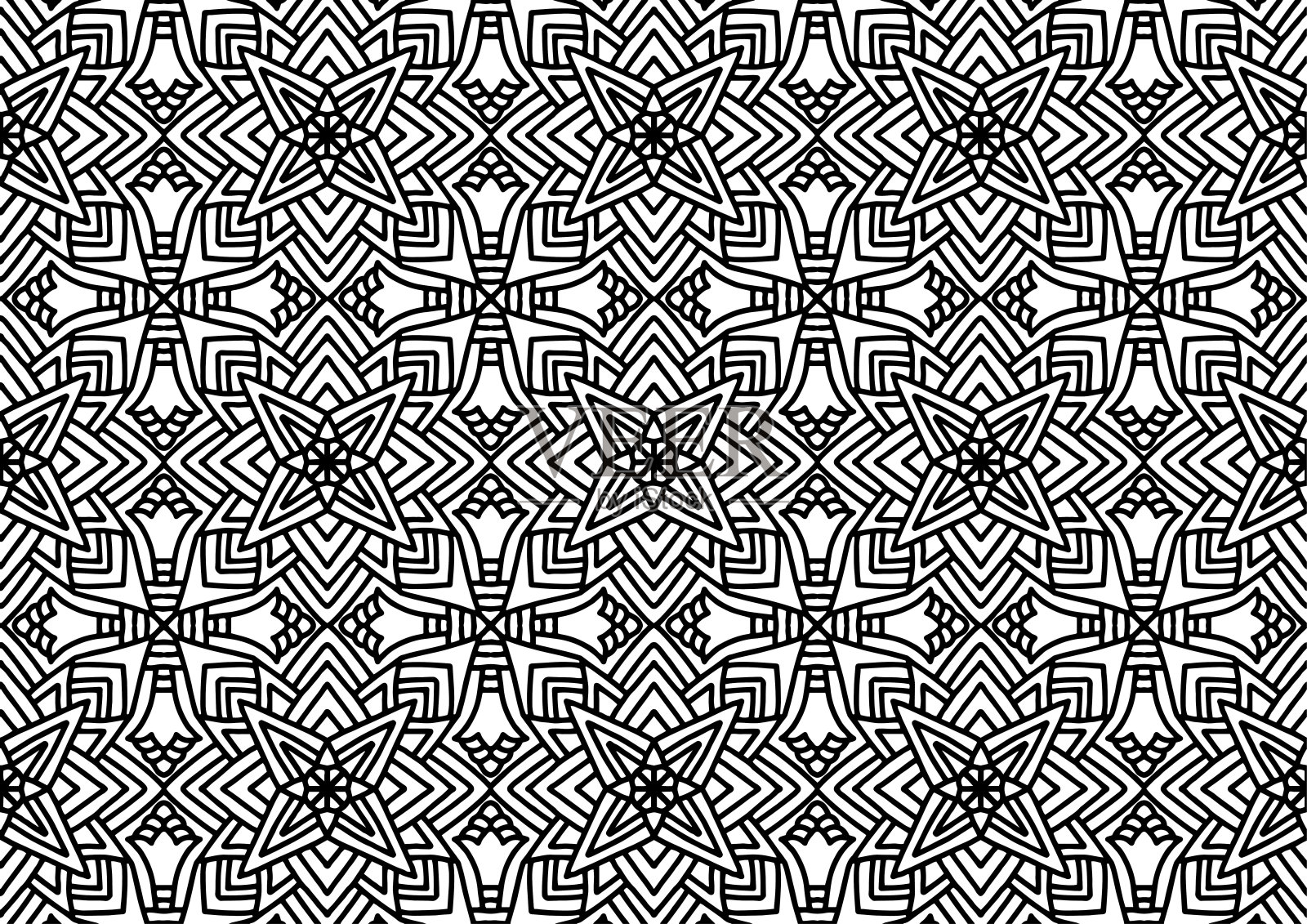 无缝马赛克与抽象花卉民间风格绘制在白色背景上色，矢量，瓷砖，着色，书插画图片素材