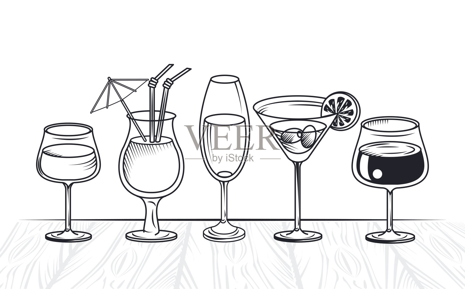 喝鸡尾酒杯插画图片素材