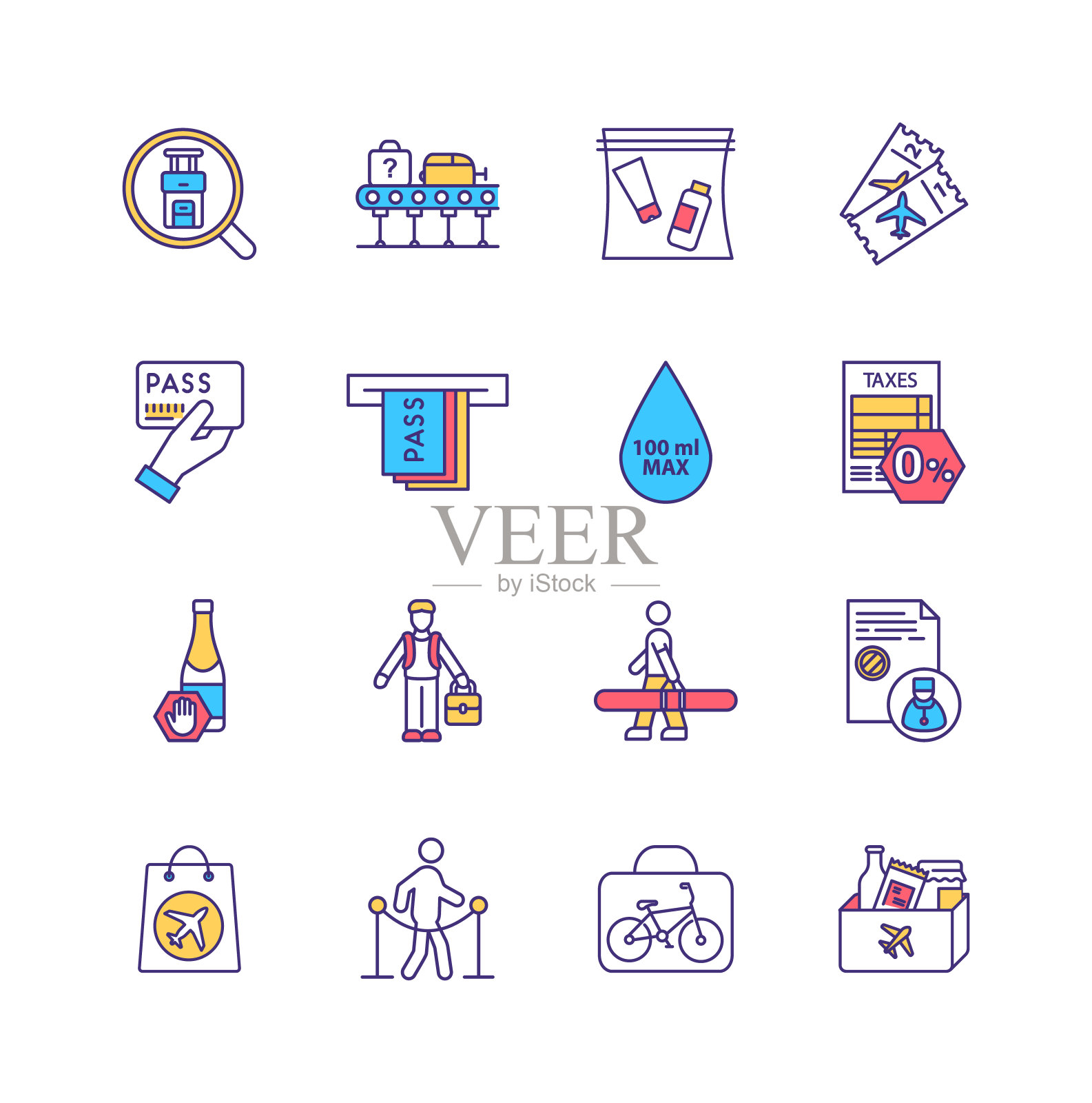 机场安检规定RGB彩色图标设置图标素材