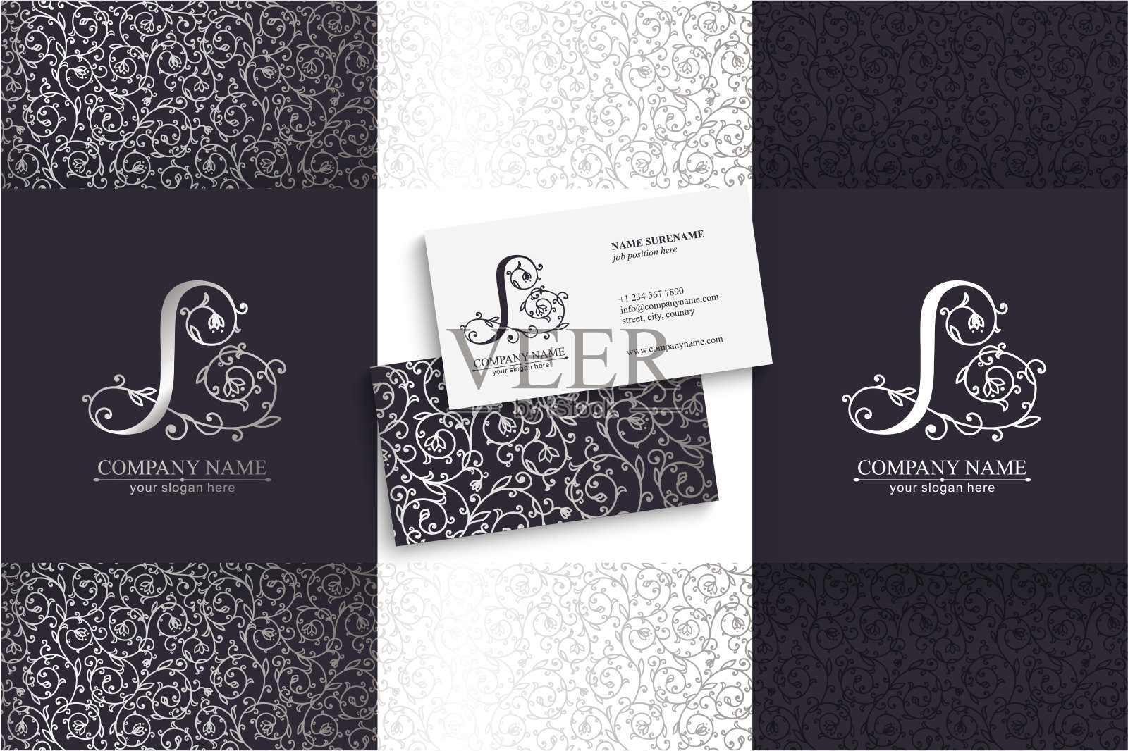 Premium Vector L标志。Monnogram,刻字。无缝模式和名片。精英公司的个人标志或标志。插画图片素材