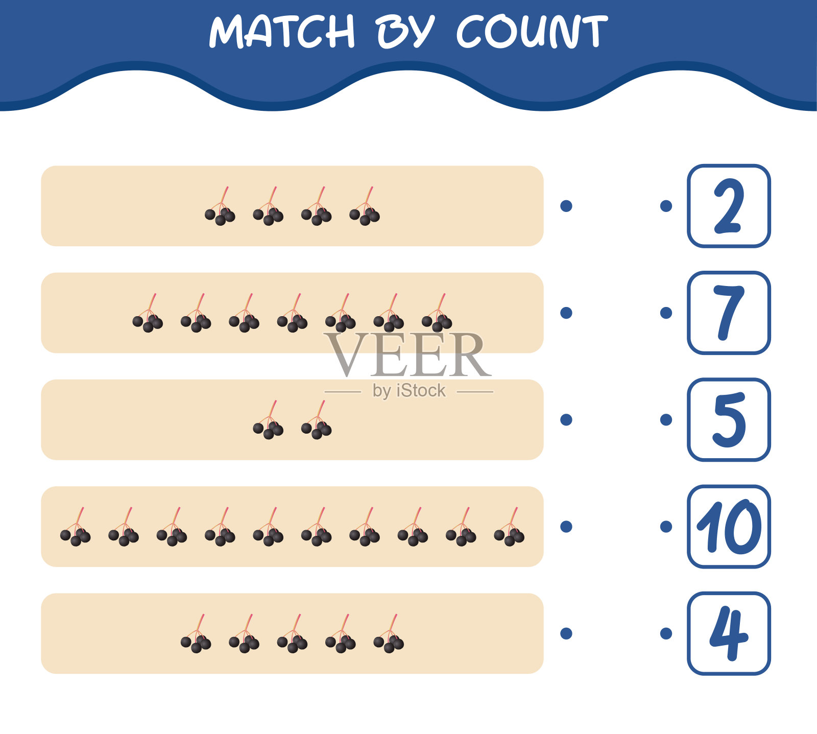 按卡通接骨木数匹配。比赛和计数游戏。教育游戏学龄前儿童和幼儿插画图片素材