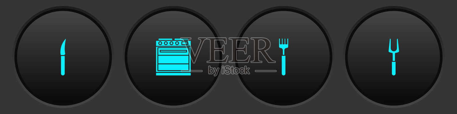 设置刀，烤箱，叉子和烧烤叉图标。向量图标素材