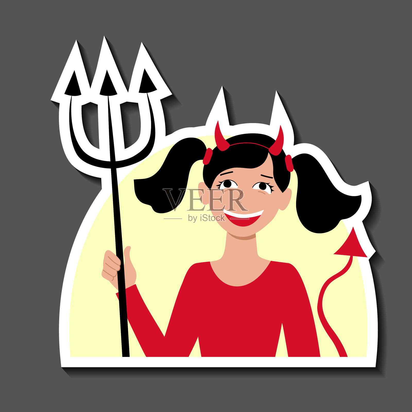 贴纸女孩在万圣节打扮成魔鬼插画图片素材