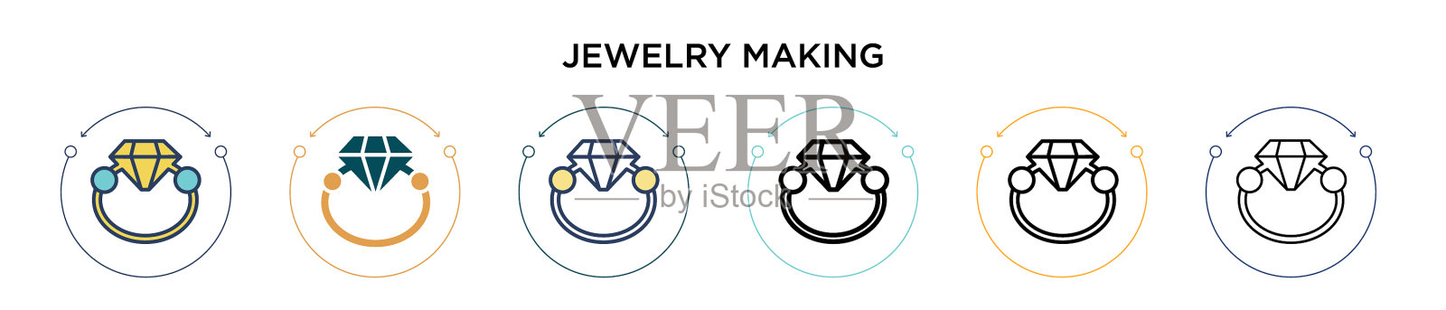珠宝制作图标在填充细线轮廓插画图片素材