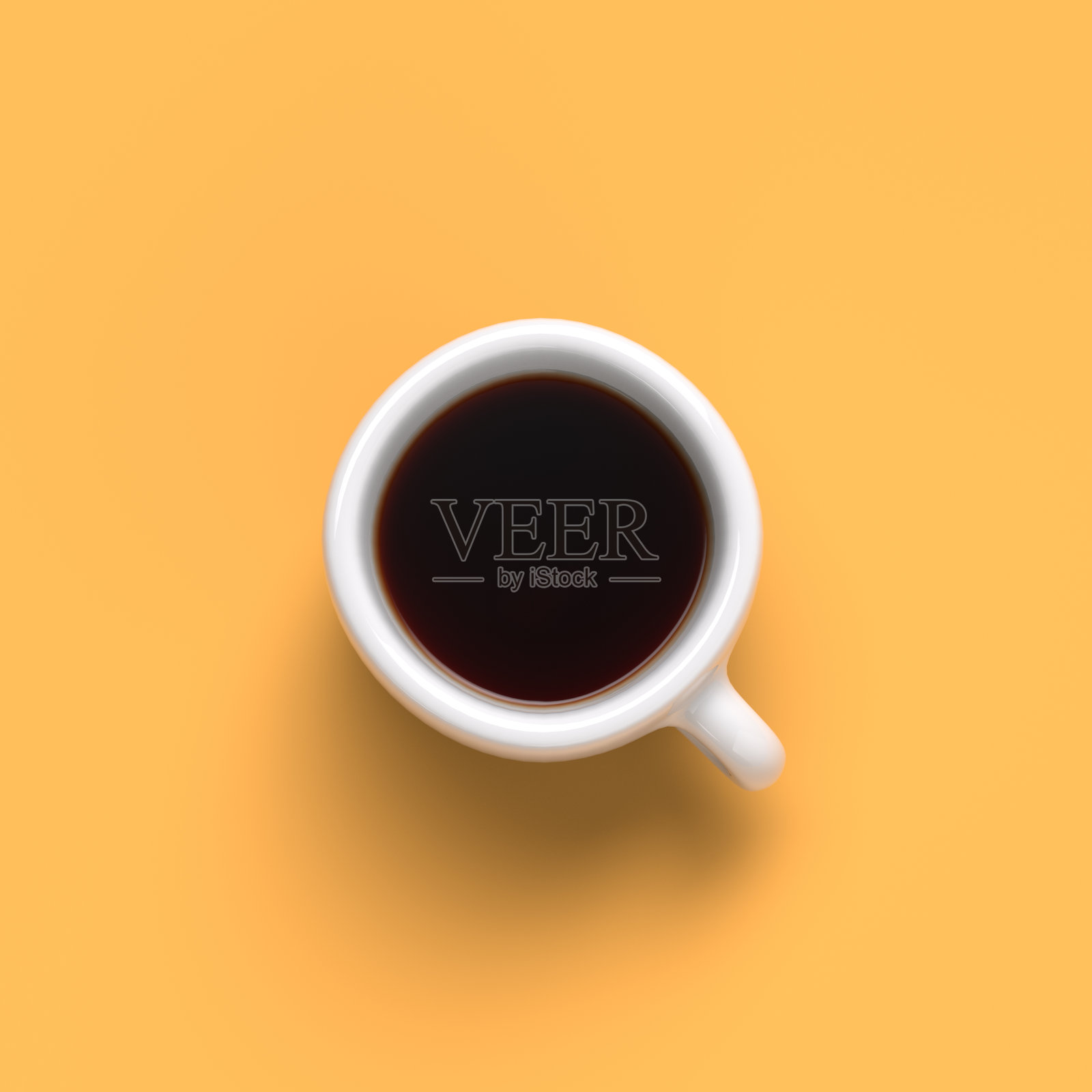 咖啡杯的黄色背景3d渲染的3d俯视图图像。平的。副本的空间。3 d渲染。照片摄影图片