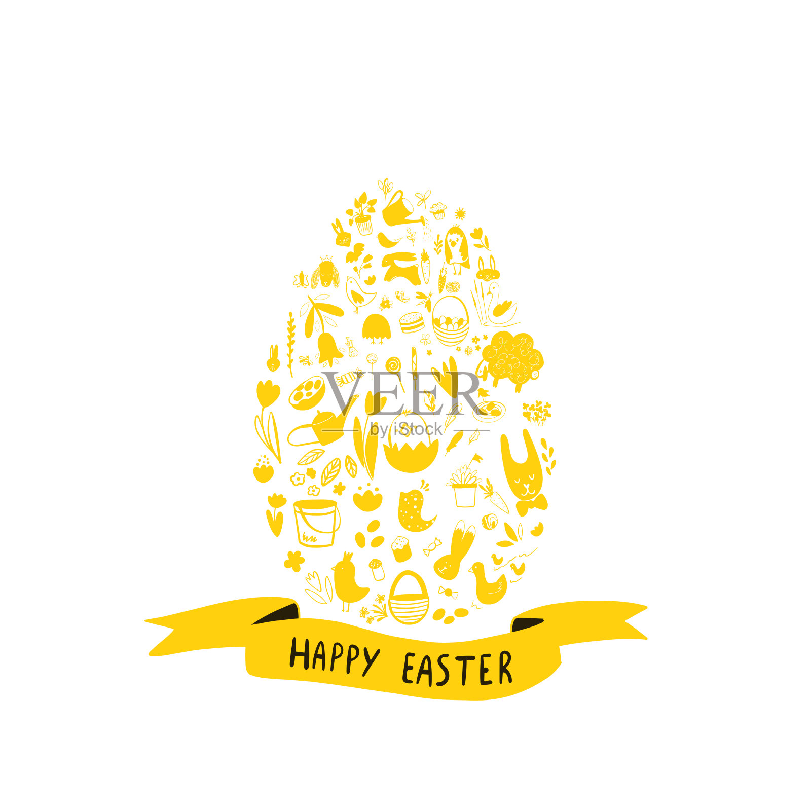 鸡蛋形状的有趣涂鸦元素插画图片素材