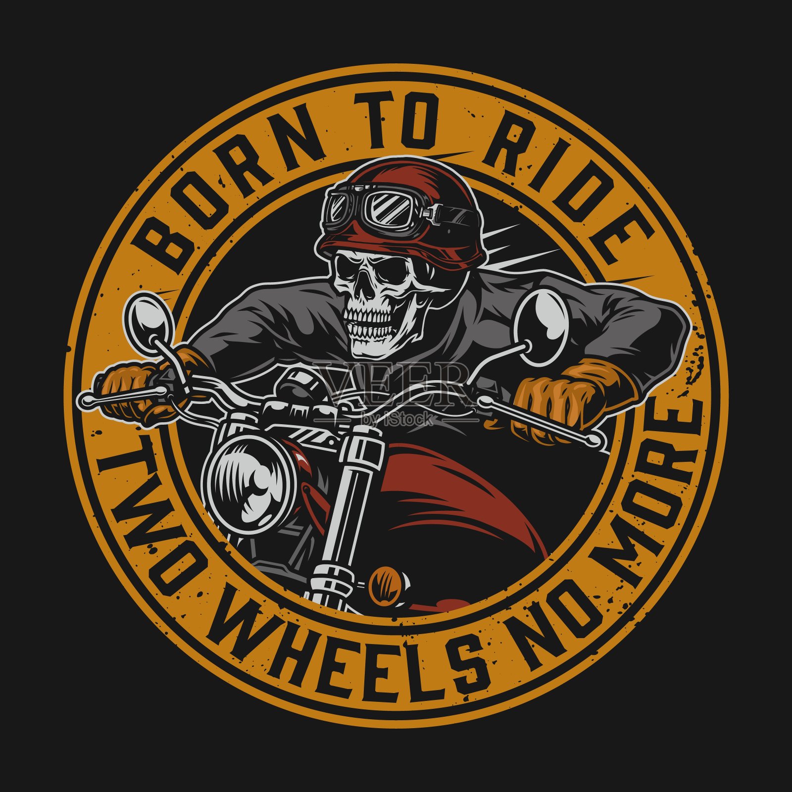 复古彩色摩托车圆形标签插画图片素材