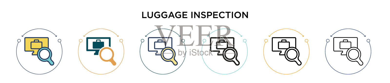 行李检查图标在填充细线插画图片素材