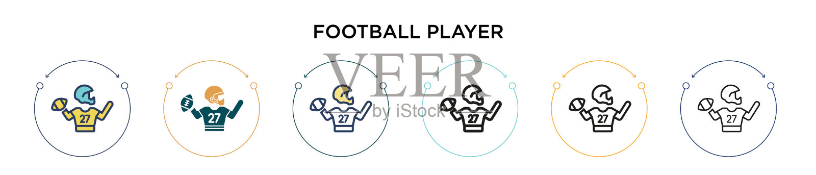 足球运动员图标在填充细线轮廓插画图片素材