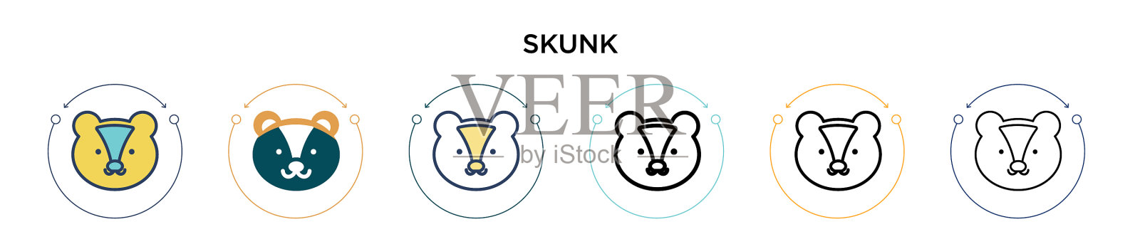 臭鼬图标在填充细线轮廓和描边图标素材