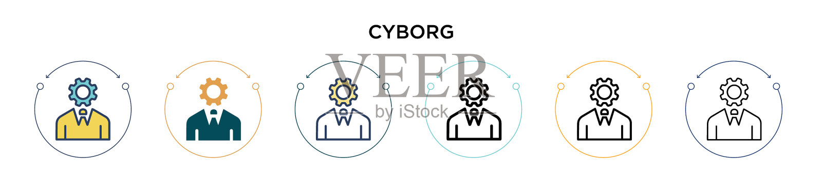 电子图标在填充细线轮廓和插画图片素材