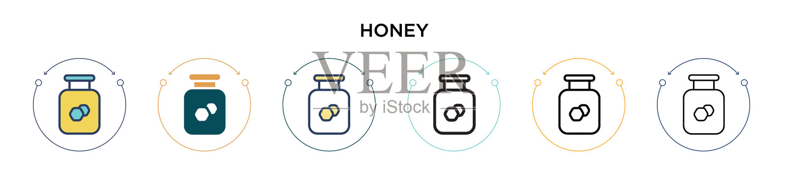 蜂蜜图标在填充细线轮廓和描边图标素材