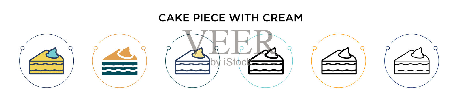 蛋糕块与奶油图标在填充细线插画图片素材