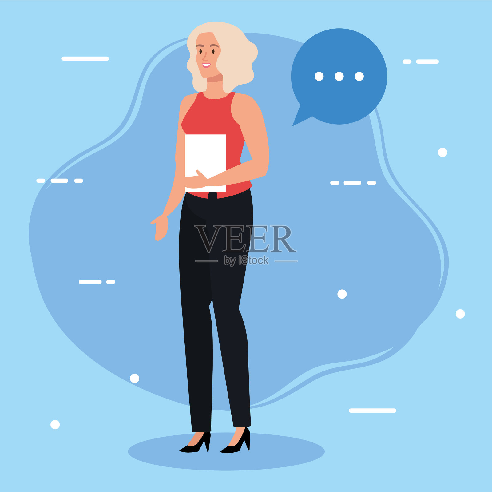 有文件和演讲泡泡的女商人插画图片素材