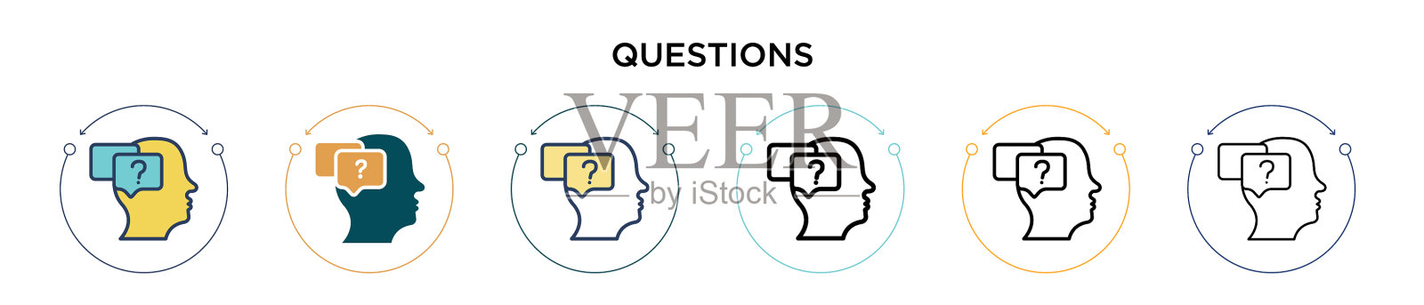 问题图标在填充细线轮廓和插画图片素材