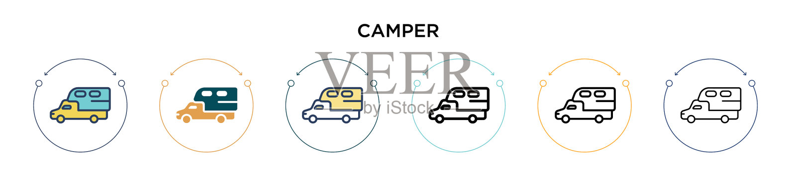 露营者图标在填充细线轮廓和图标素材