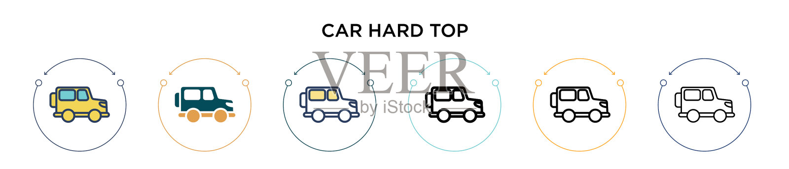 汽车硬顶图标在填充细线和轮廓线插画图片素材