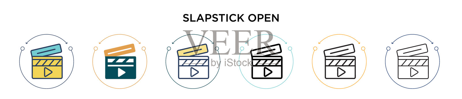 闹剧打开图标在填充细线轮廓插画图片素材